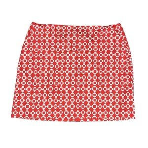 Boden Red White Geometric Mod Mini Skirt US 14 UK 18 Back Zip Cotton Blend